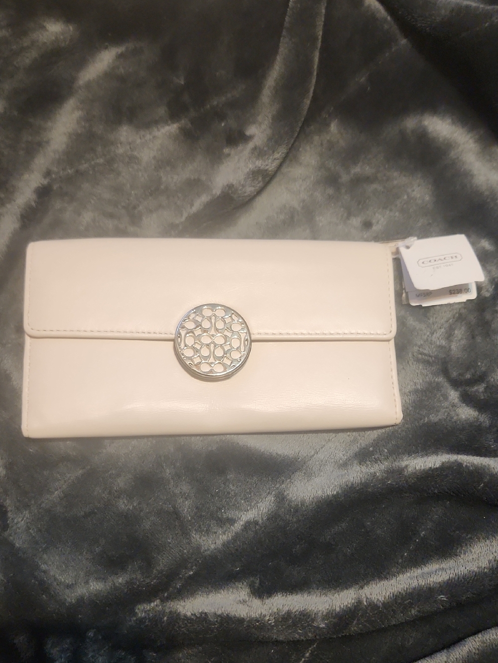 Coach Cream Leather Clutch with Signature Round Medallion ***See Description***